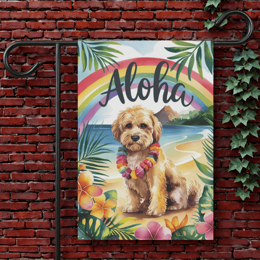 Printify Garden Flag 12'' × 18'' Miniature Doodle Aloha Garden Flag