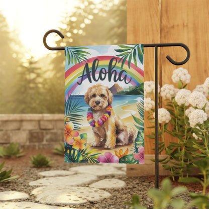 Printify Garden Flag Miniature Doodle Aloha Garden Flag