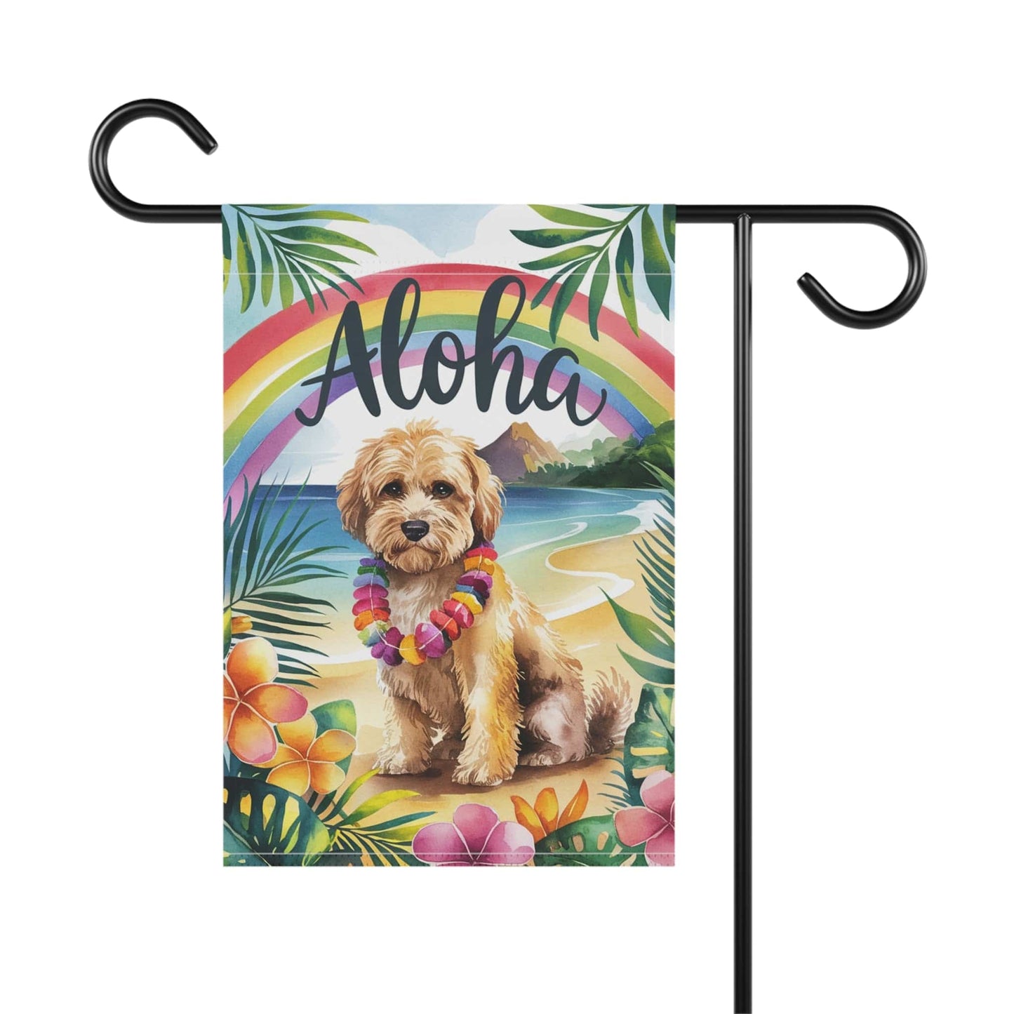 Printify Garden Flag Miniature Doodle Aloha Garden Flag