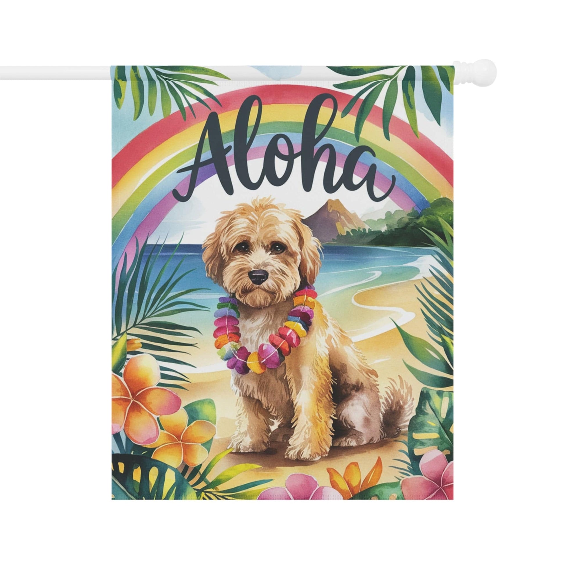Printify Garden Flag Miniature Doodle Aloha Garden Flag
