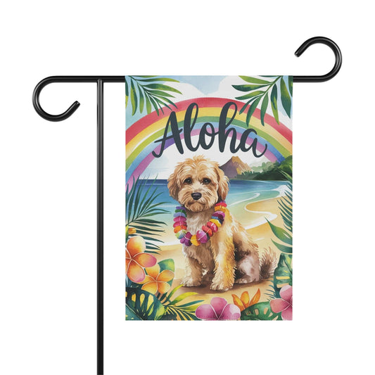 Printify Garden Flag Miniature Doodle Aloha Garden Flag