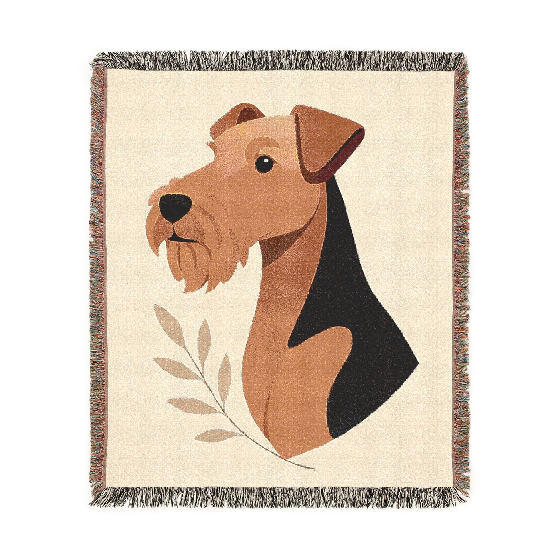 Printify Home Decor Modern Woven Blanket, Airedale Terrier Dog Boho Tapestry, Tan Decor
