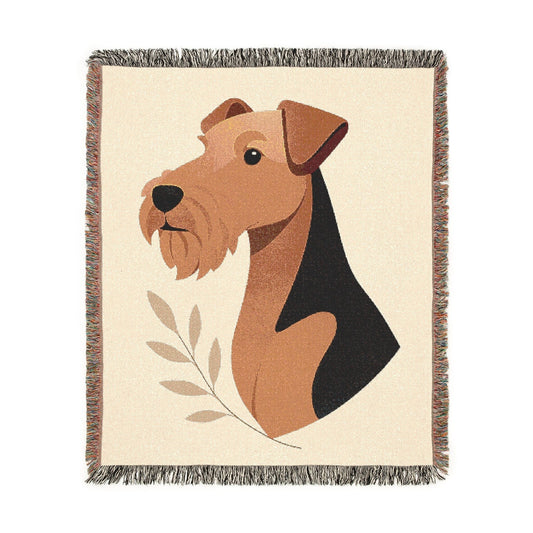 Printify Home Decor Modern Woven Blanket, Airedale Terrier Dog Boho Tapestry, Tan Decor