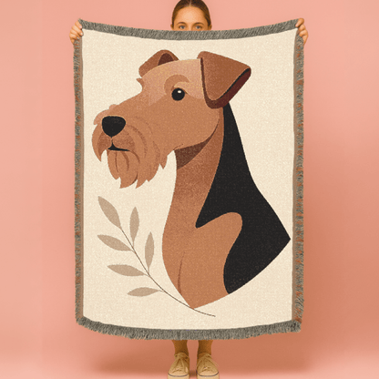 Printify Home Decor Modern Woven Blanket, Airedale Terrier Dog Boho Tapestry, Tan Decor