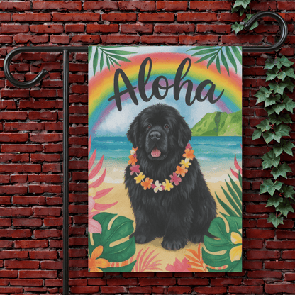 Printify Garden Flag 12'' × 18'' Newfoundland Dog Aloha Luau Garden Flag