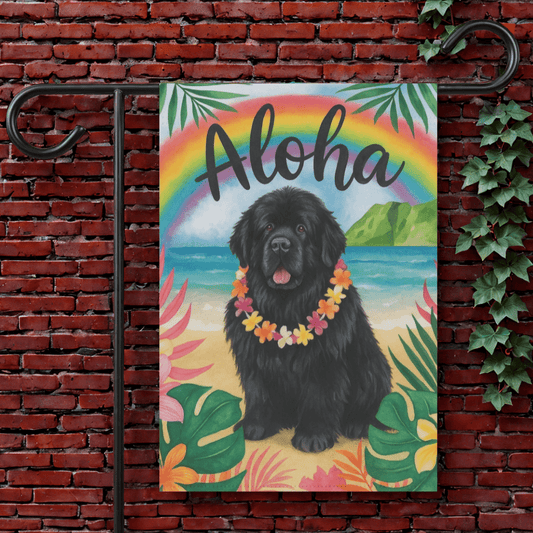 Printify Garden Flag 12'' × 18'' Newfoundland Dog Aloha Luau Garden Flag