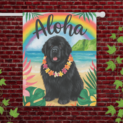 Printify Garden Flag 24.5'' × 32'' Newfoundland Dog Aloha Luau Garden Flag