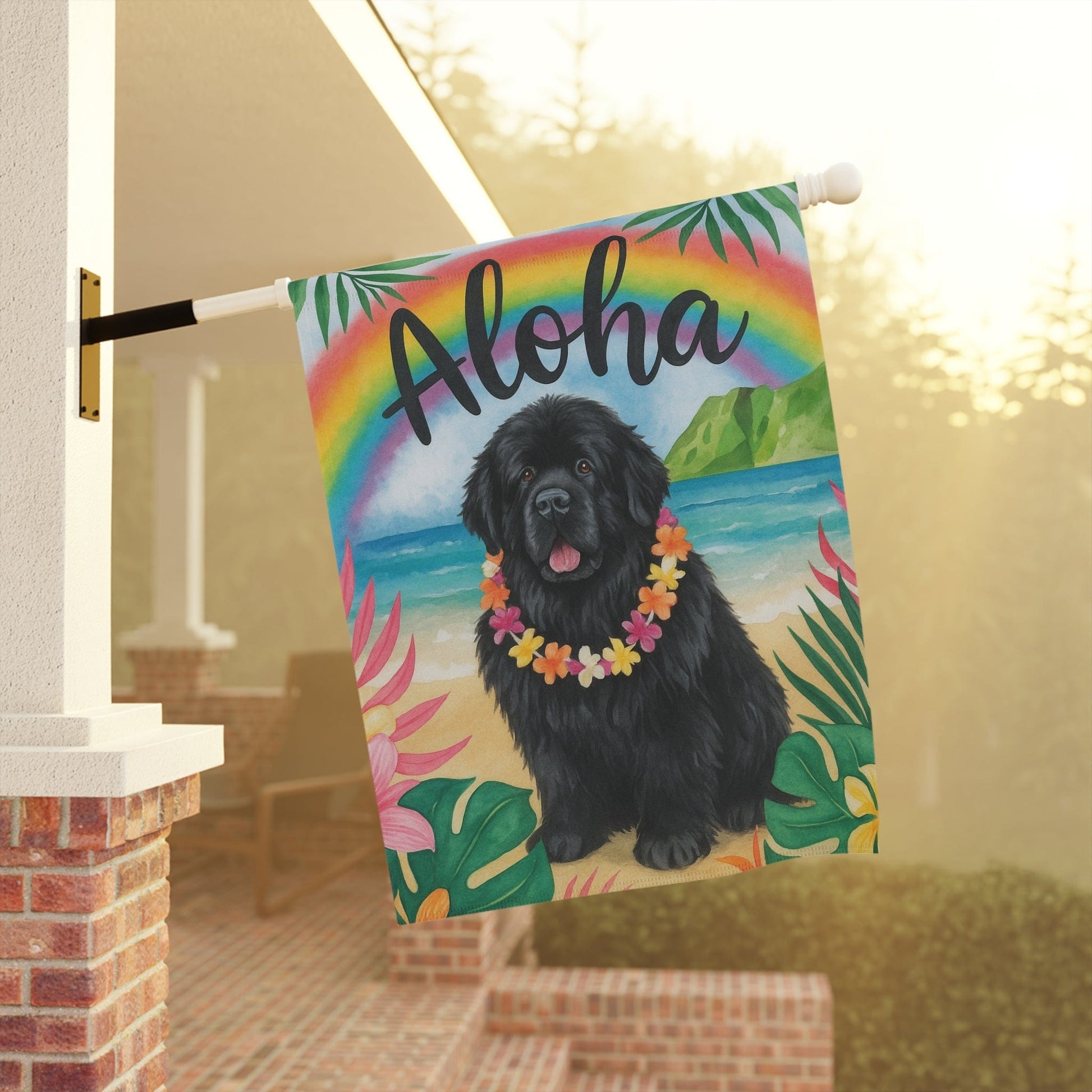 Printify Garden Flag Newfoundland Dog Aloha Luau Garden Flag
