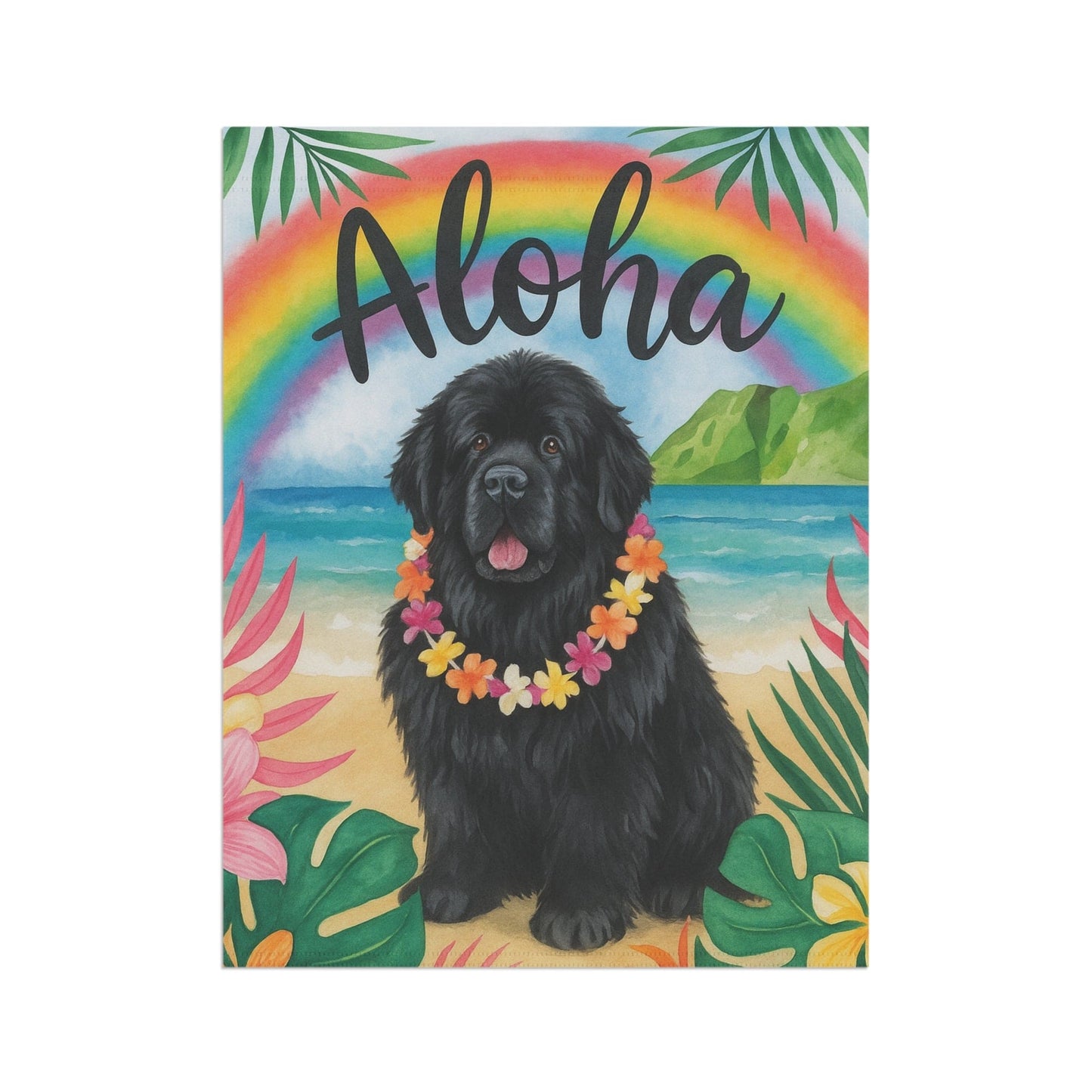 Printify Garden Flag Newfoundland Dog Aloha Luau Garden Flag