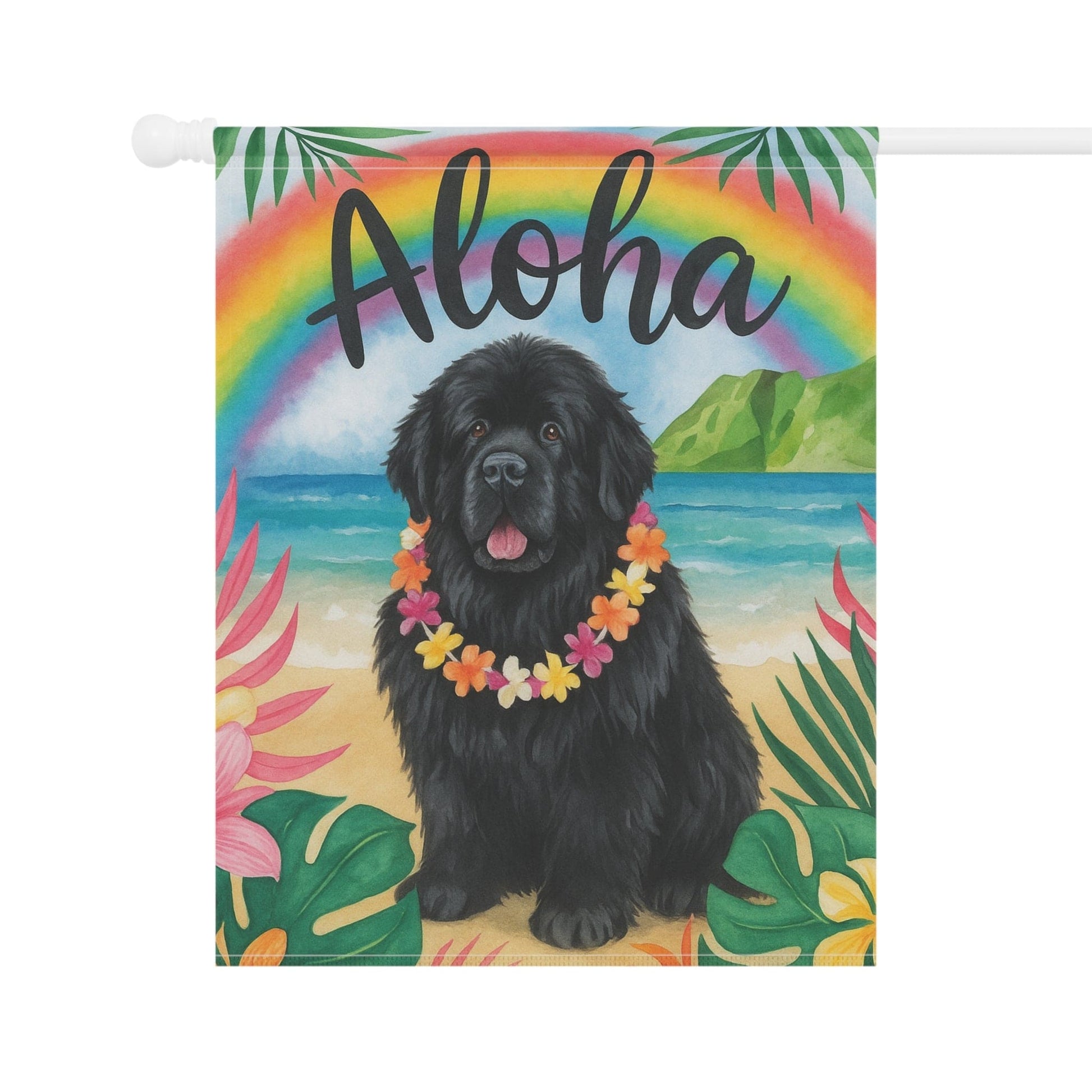 Printify Garden Flag Newfoundland Dog Aloha Luau Garden Flag