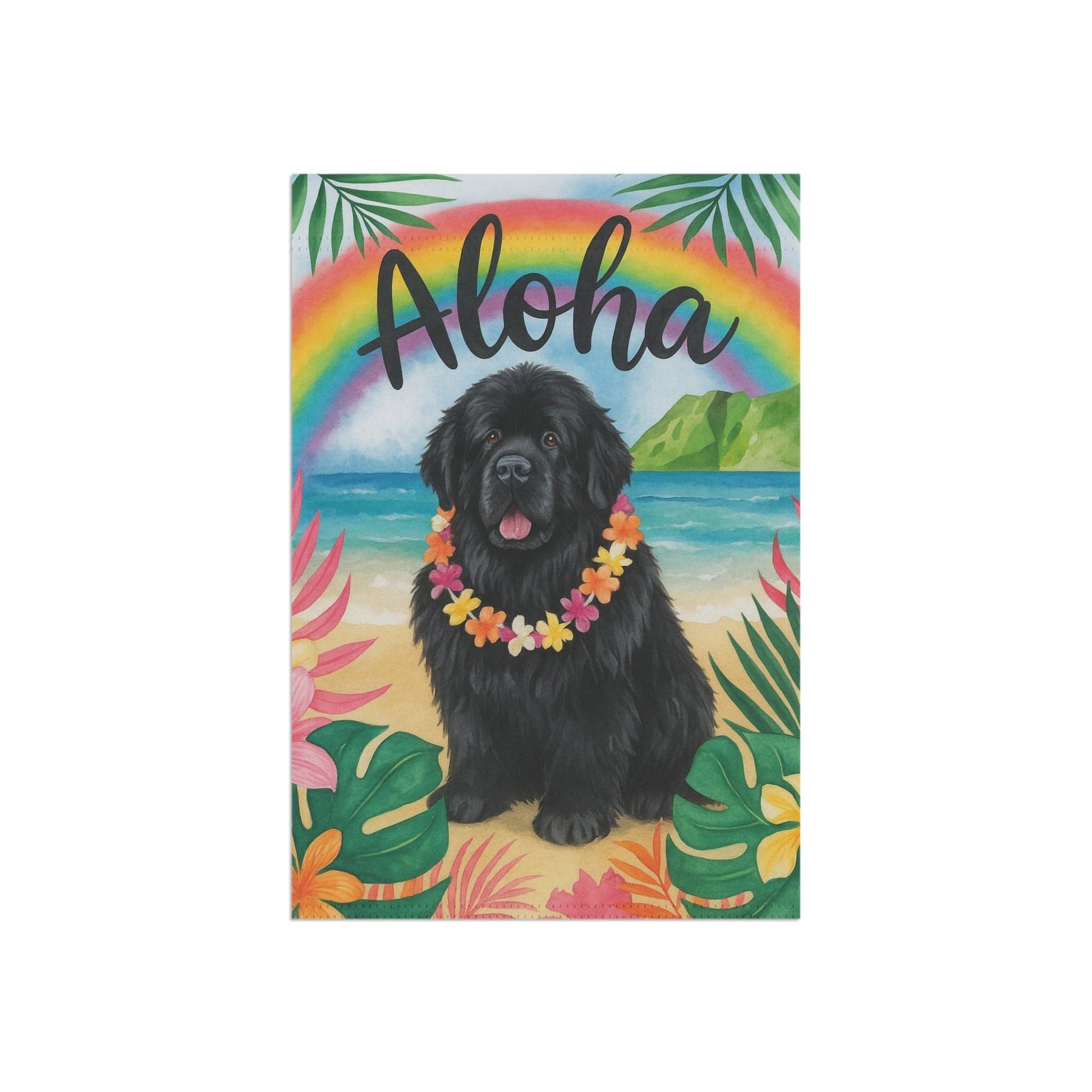 Printify Garden Flag Newfoundland Dog Aloha Luau Garden Flag