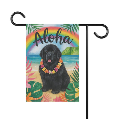 Printify Garden Flag Newfoundland Dog Aloha Luau Garden Flag