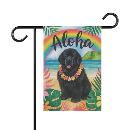 Printify Garden Flag Newfoundland Dog Aloha Luau Garden Flag