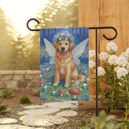 Nighttime Fairy Circle Golden Retriever Garden Flag