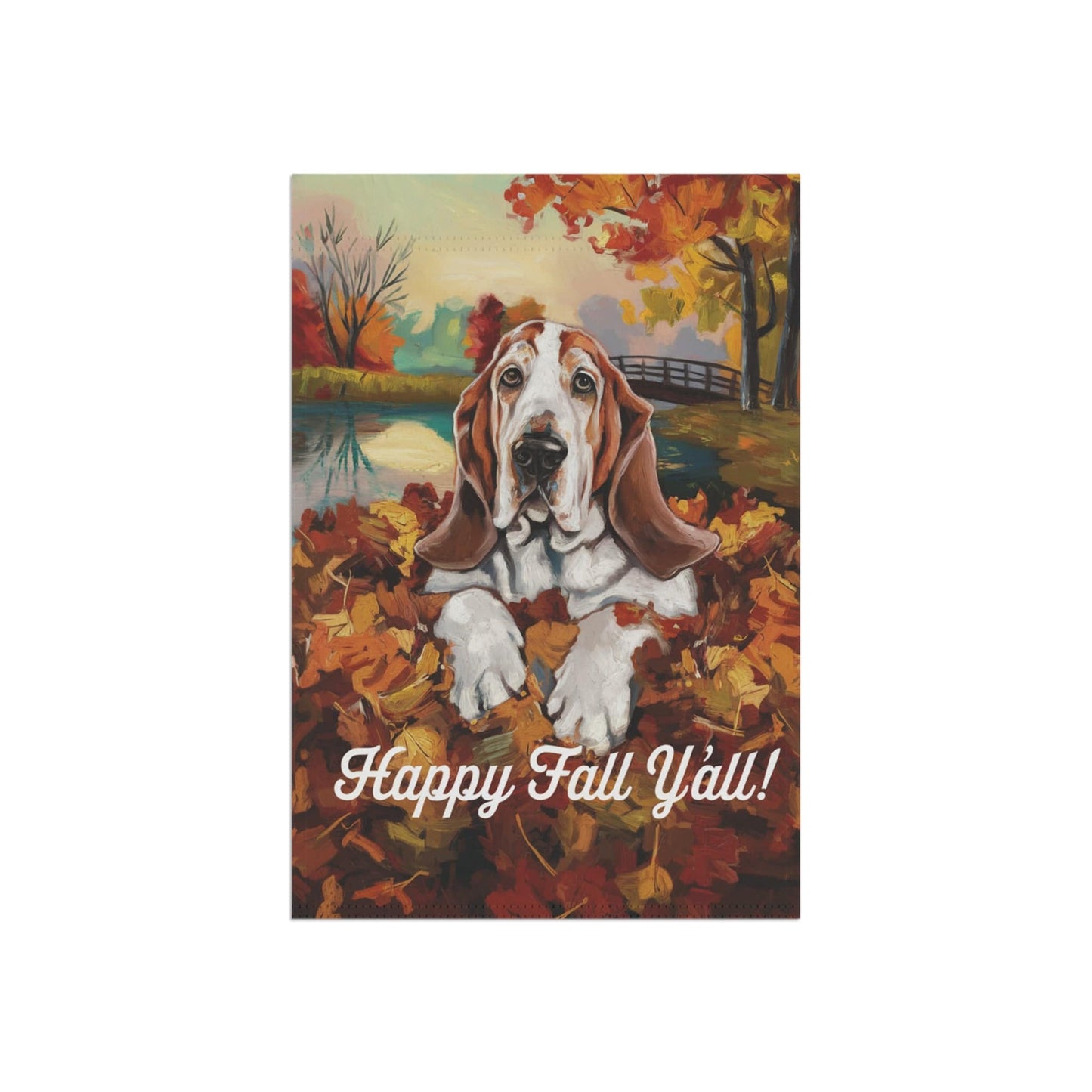 Printify Home Decor Outdoor Flag, Funny Basset Hound Yard Decor, Fall Leaf Dog Gift