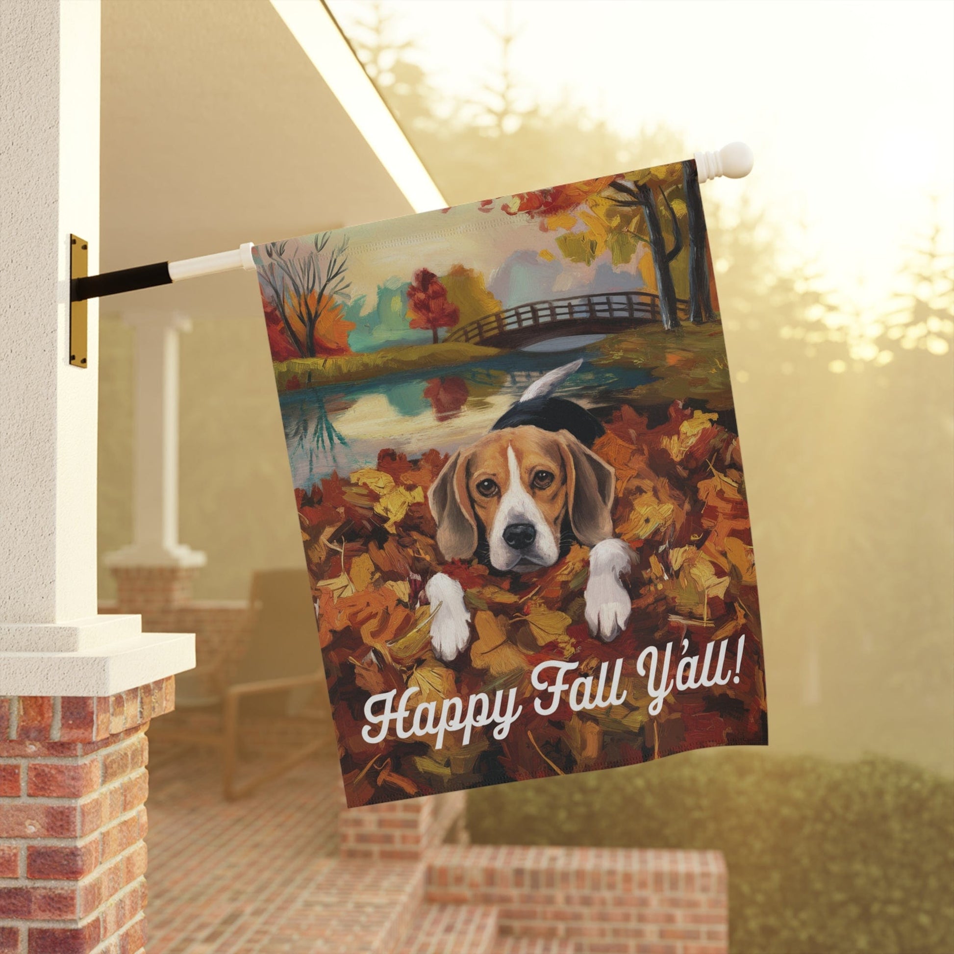 Printify Home Decor Outdoor Flag, Funny Beagle Dog Yard Decor, Fall Leaf Dog Gift, Housewarming Banner