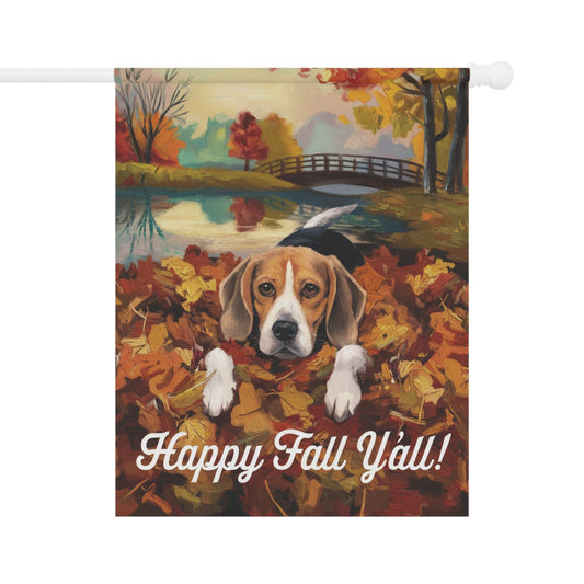 Printify Home Decor 24.5'' × 32'' Outdoor Flag, Funny Beagle Dog Yard Decor, Fall Leaf Dog Gift, Housewarming Banner
