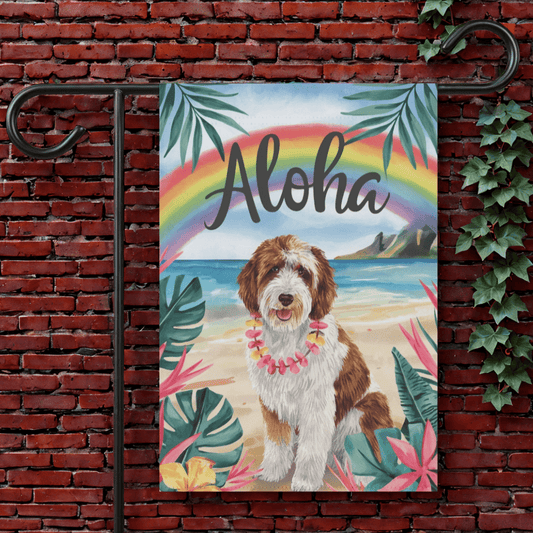 Printify Garden Flag 12'' × 18'' Parti Doodle Dog Aloha Garden Flag