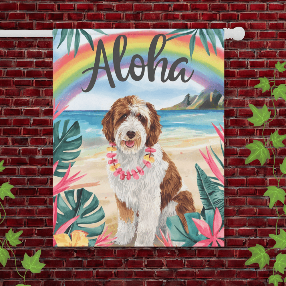 Printify Garden Flag 24.5'' × 32'' Parti Doodle Dog Aloha Garden Flag