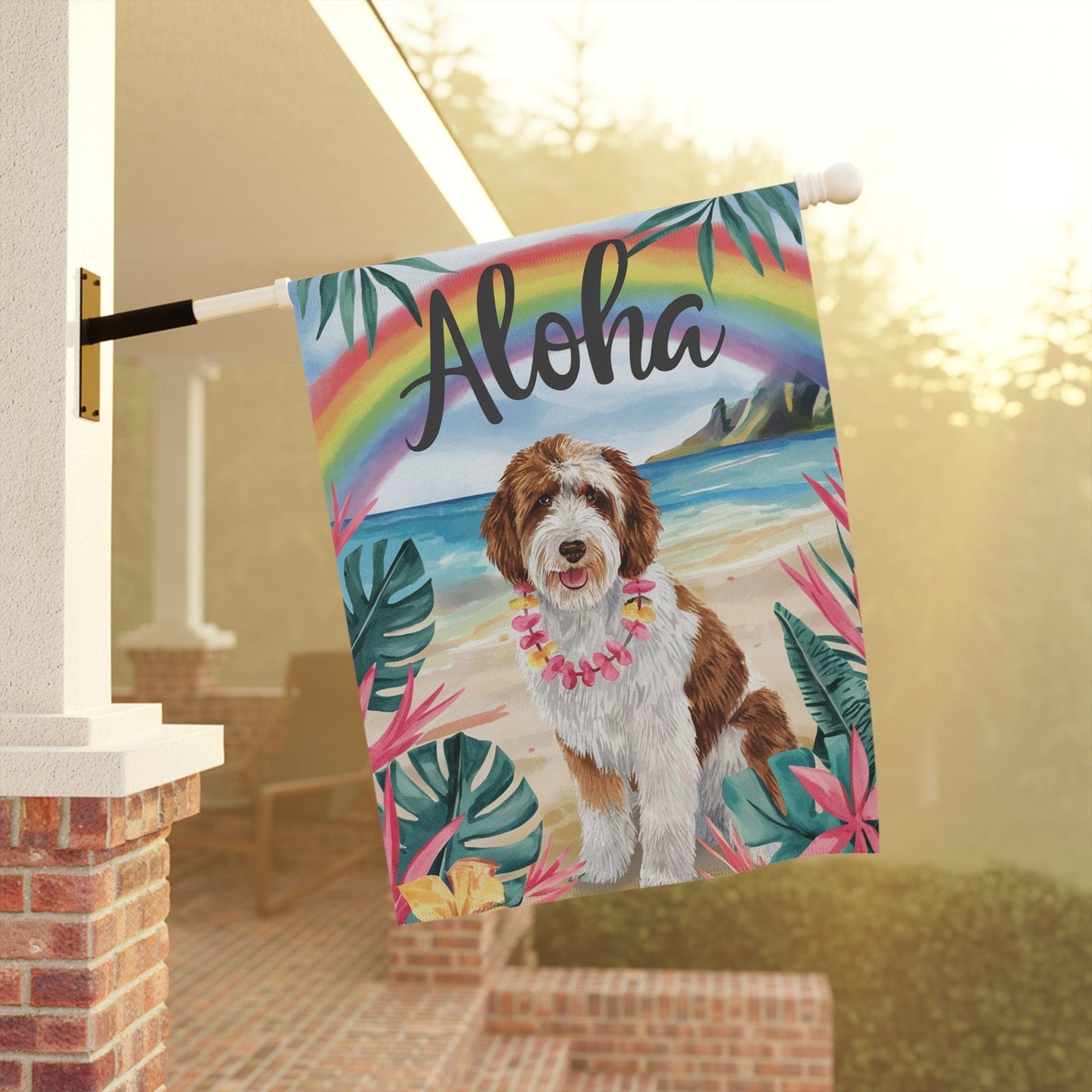 Printify Garden Flag Parti Doodle Dog Aloha Garden Flag