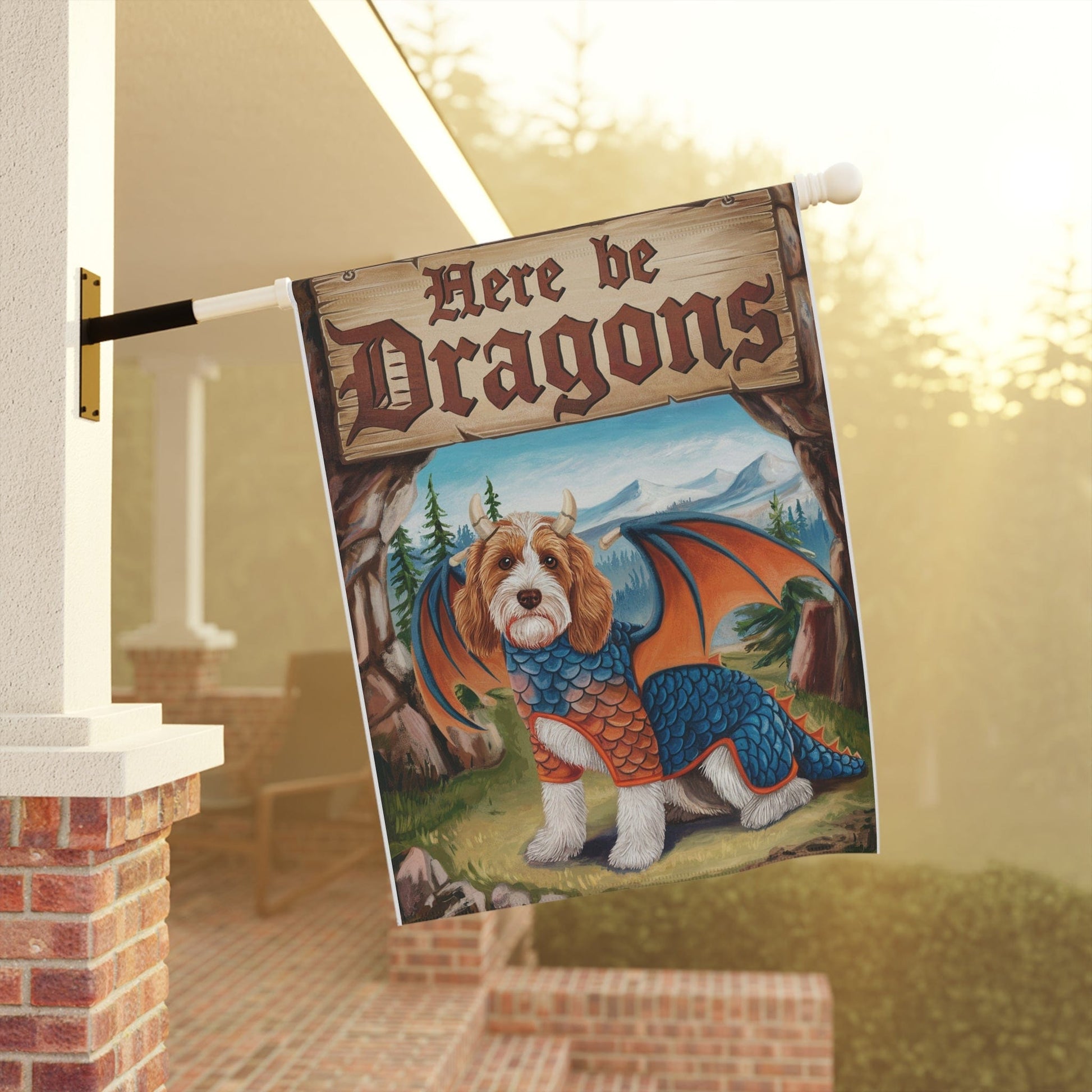 Printify Home Decor Parti Doodle Dog Dragon, Garden Flag, Pet Adventure, Yard Spring Decor, Housewarming Halloween