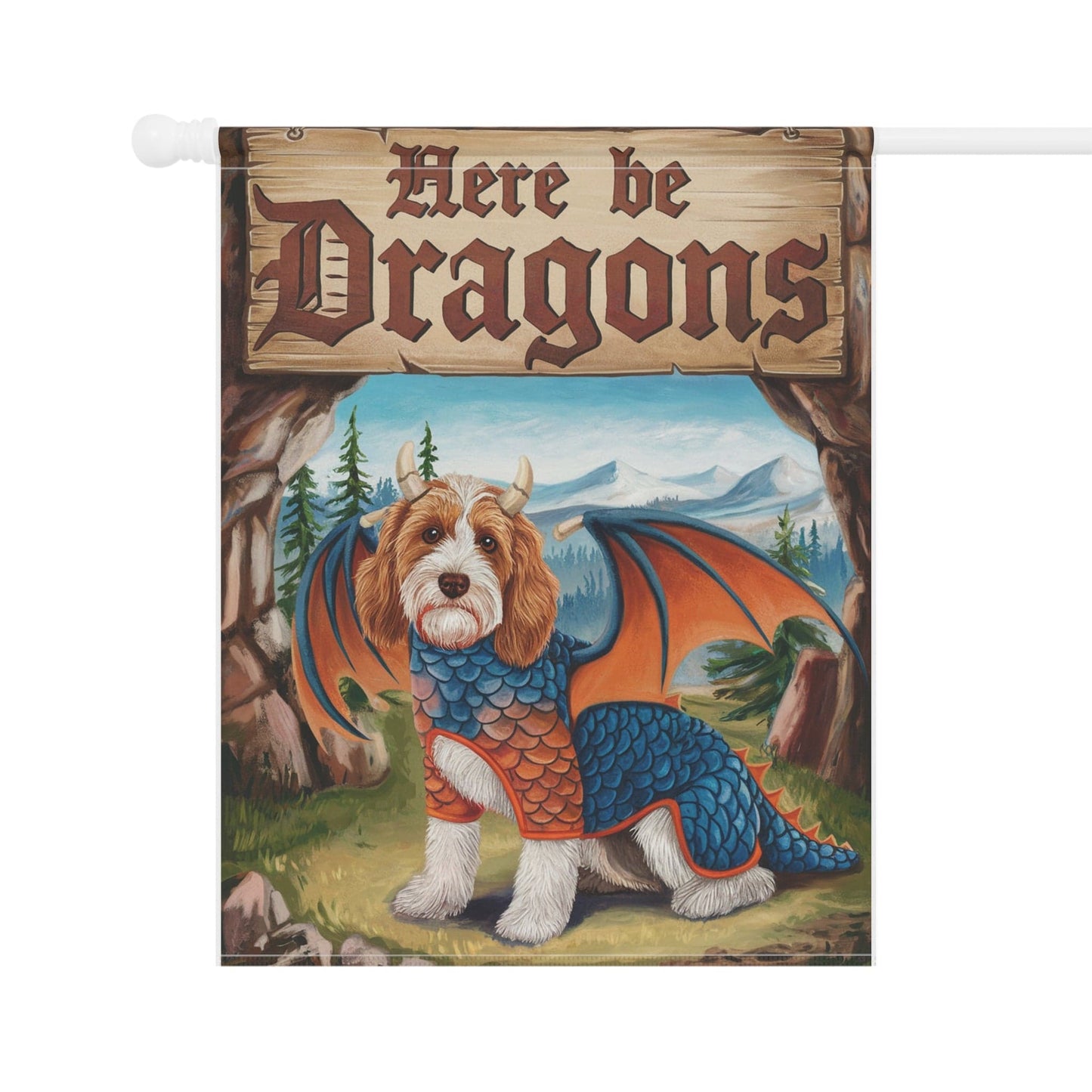Printify Home Decor Parti Doodle Dog Dragon, Garden Flag, Pet Adventure, Yard Spring Decor, Housewarming Halloween