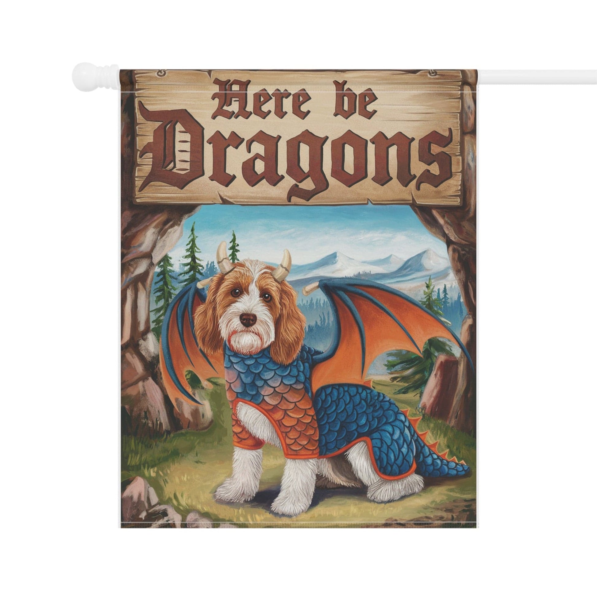 Printify Home Decor Parti Doodle Dog Dragon, Garden Flag, Pet Adventure, Yard Spring Decor, Housewarming Halloween
