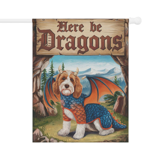 Printify Home Decor 24.5'' × 32'' Parti Doodle Dog Dragon, Garden Flag, Pet Adventure, Yard Spring Decor, Housewarming Halloween