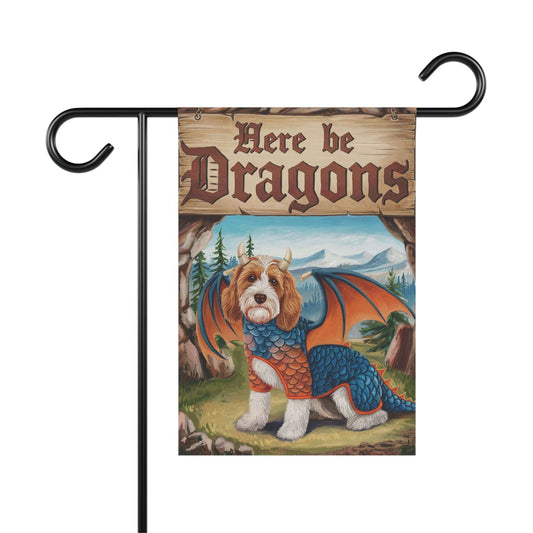 Printify Home Decor 12'' × 18'' Parti Doodle Dog Dragon, Garden Flag, Pet Adventure, Yard Spring Decor, Housewarming Halloween