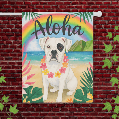 Printify Garden Flag 24.5'' × 32'' Patched Boxer Dog Aloha Luau Garden Flag