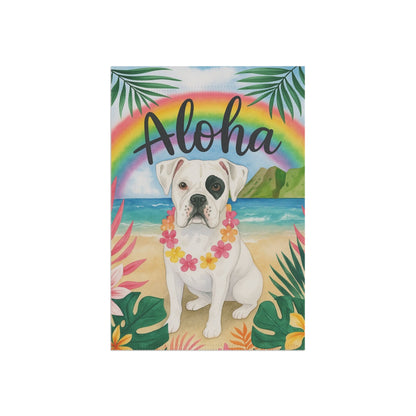 Printify Garden Flag Patched Boxer Dog Aloha Luau Garden Flag