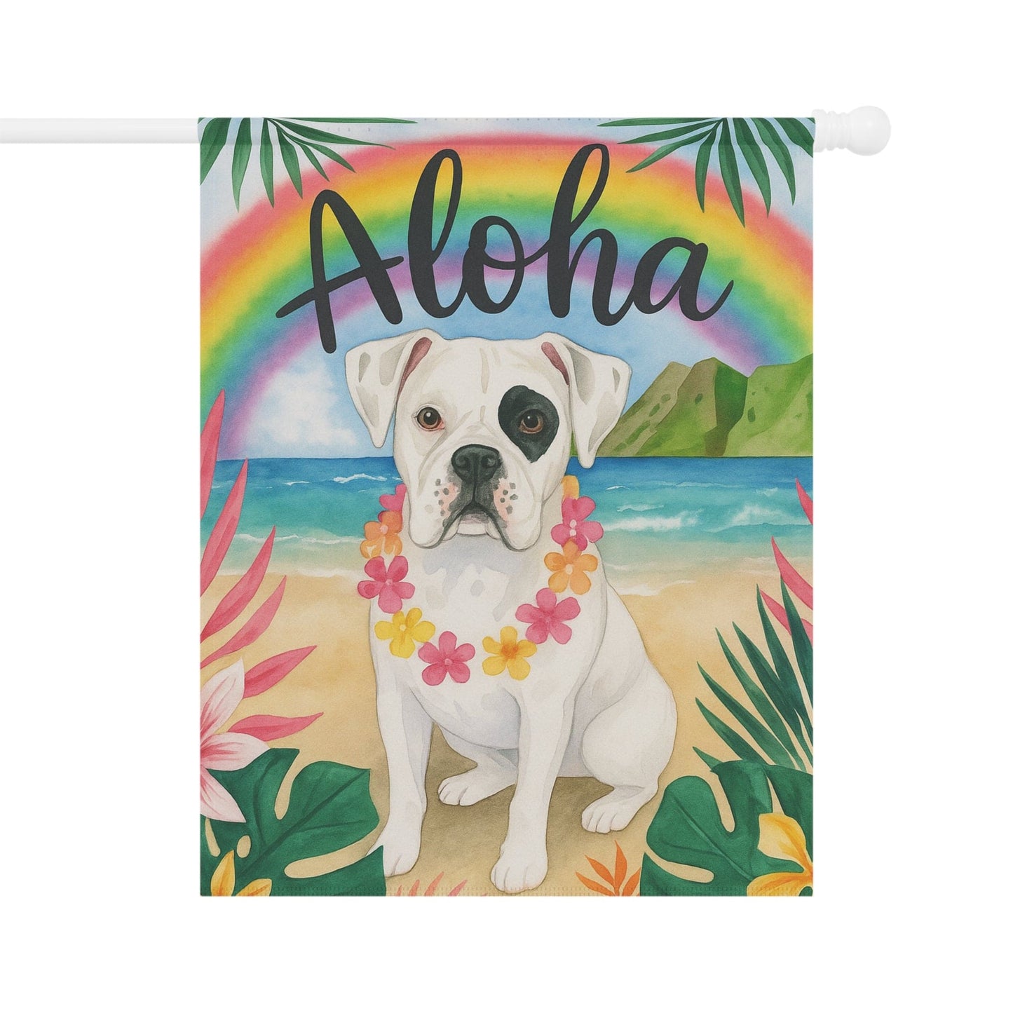 Printify Garden Flag Patched Boxer Dog Aloha Luau Garden Flag
