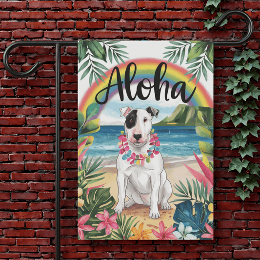 Printify Garden Flag 12'' × 18'' Patched Bull Terrier Aloha Garden Flag