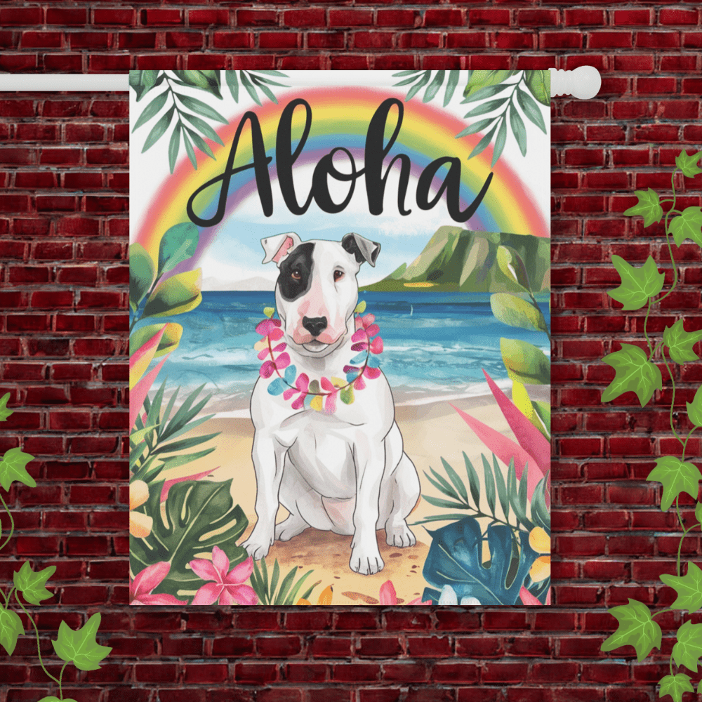 Printify Garden Flag 24.5'' × 32'' Patched Bull Terrier Aloha Garden Flag