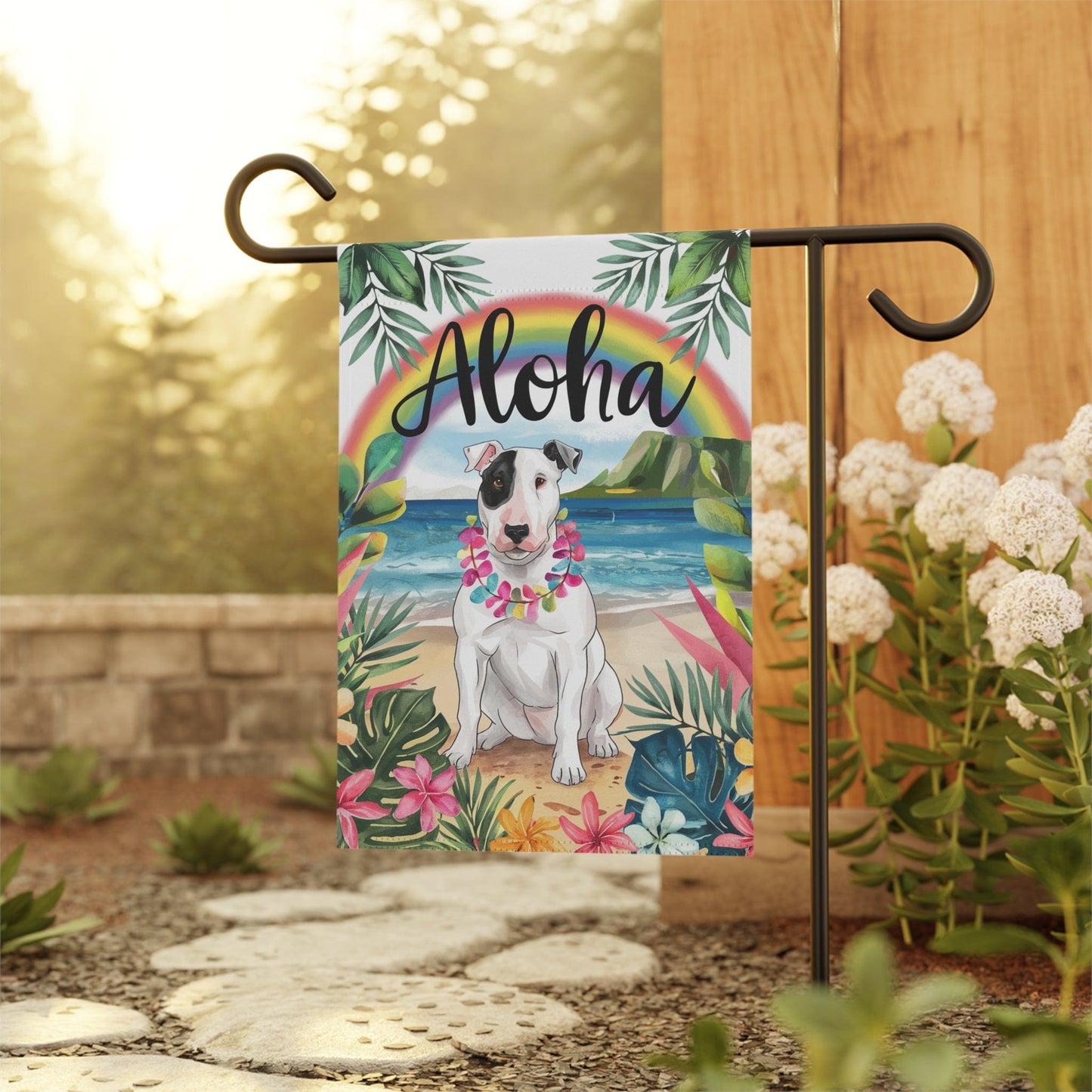 Printify Garden Flag Patched Bull Terrier Aloha Garden Flag