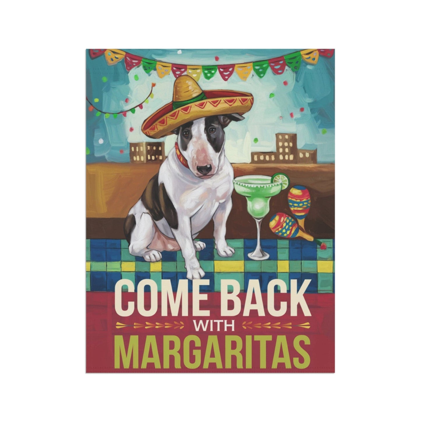 Printify Home Decor Patched Bull Terrier Dog Garden Flag, Cinco de Mayo Fiesta, Margarita Drinking Decor, Front Yard Spring