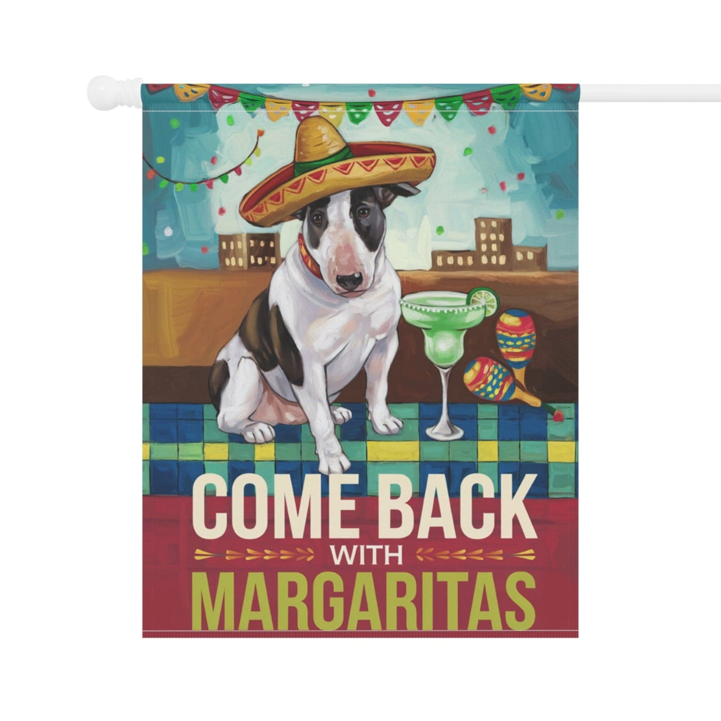 Printify Home Decor Patched Bull Terrier Dog Garden Flag, Cinco de Mayo Fiesta, Margarita Drinking Decor, Front Yard Spring