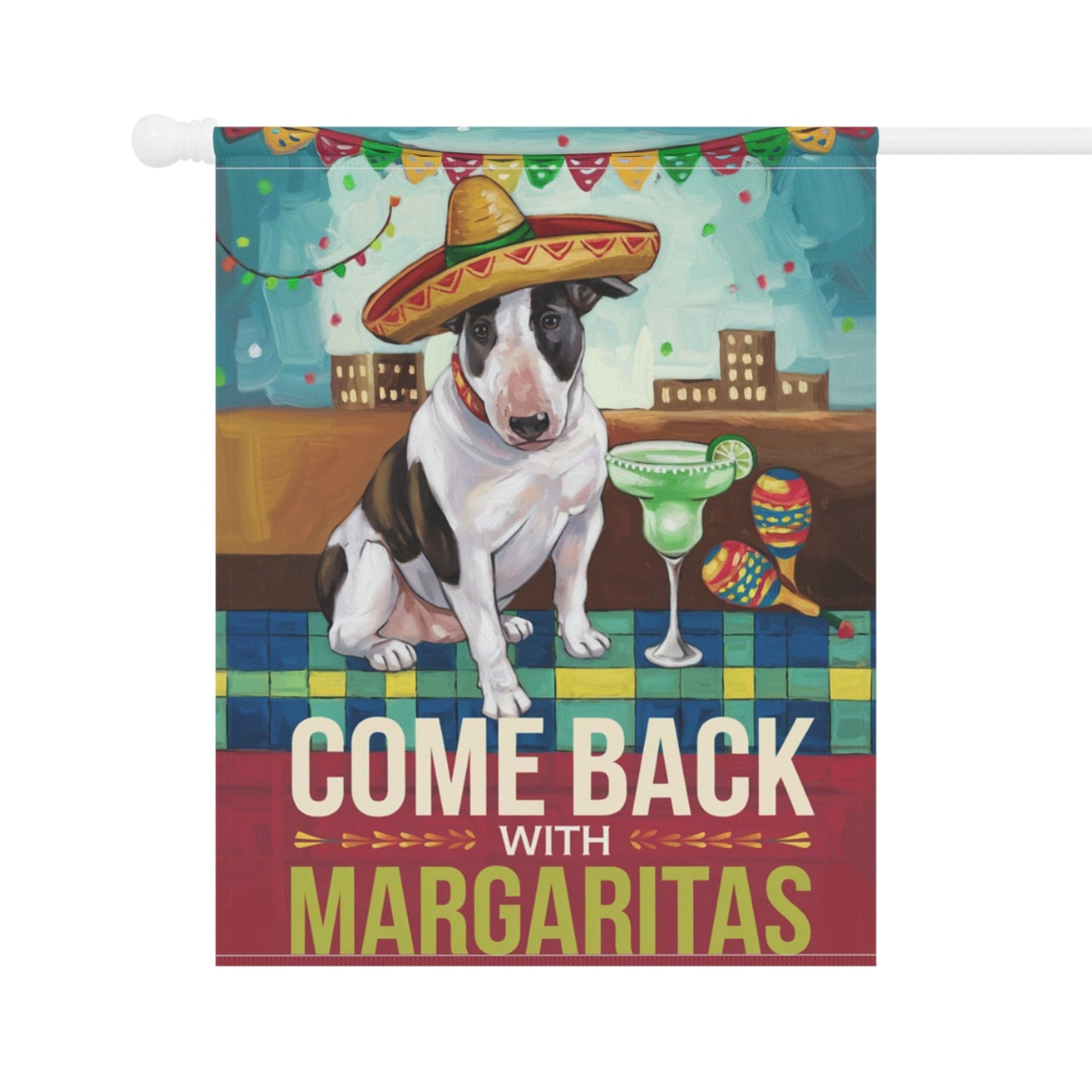 Printify Home Decor Patched Bull Terrier Dog Garden Flag, Cinco de Mayo Fiesta, Margarita Drinking Decor, Front Yard Spring