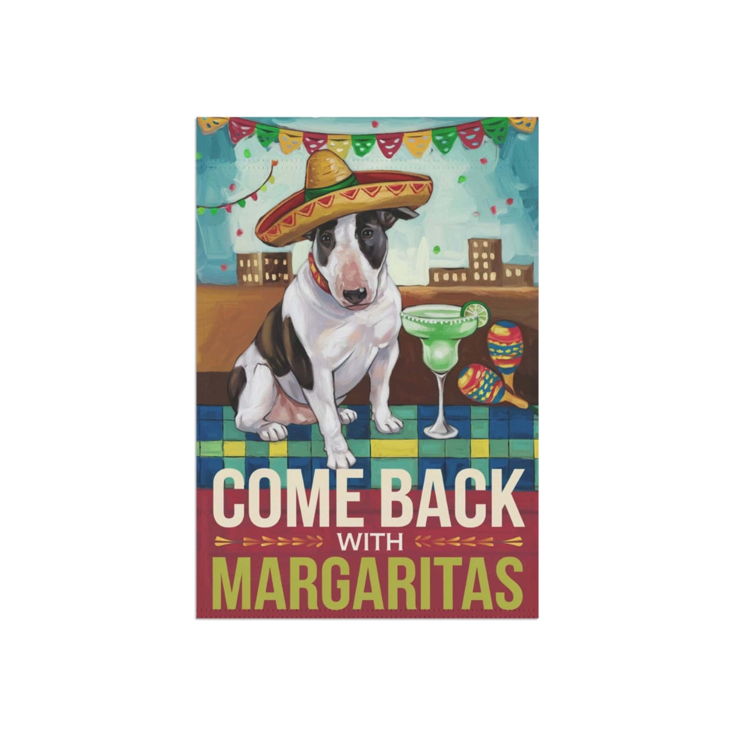 Printify Home Decor Patched Bull Terrier Dog Garden Flag, Cinco de Mayo Fiesta, Margarita Drinking Decor, Front Yard Spring
