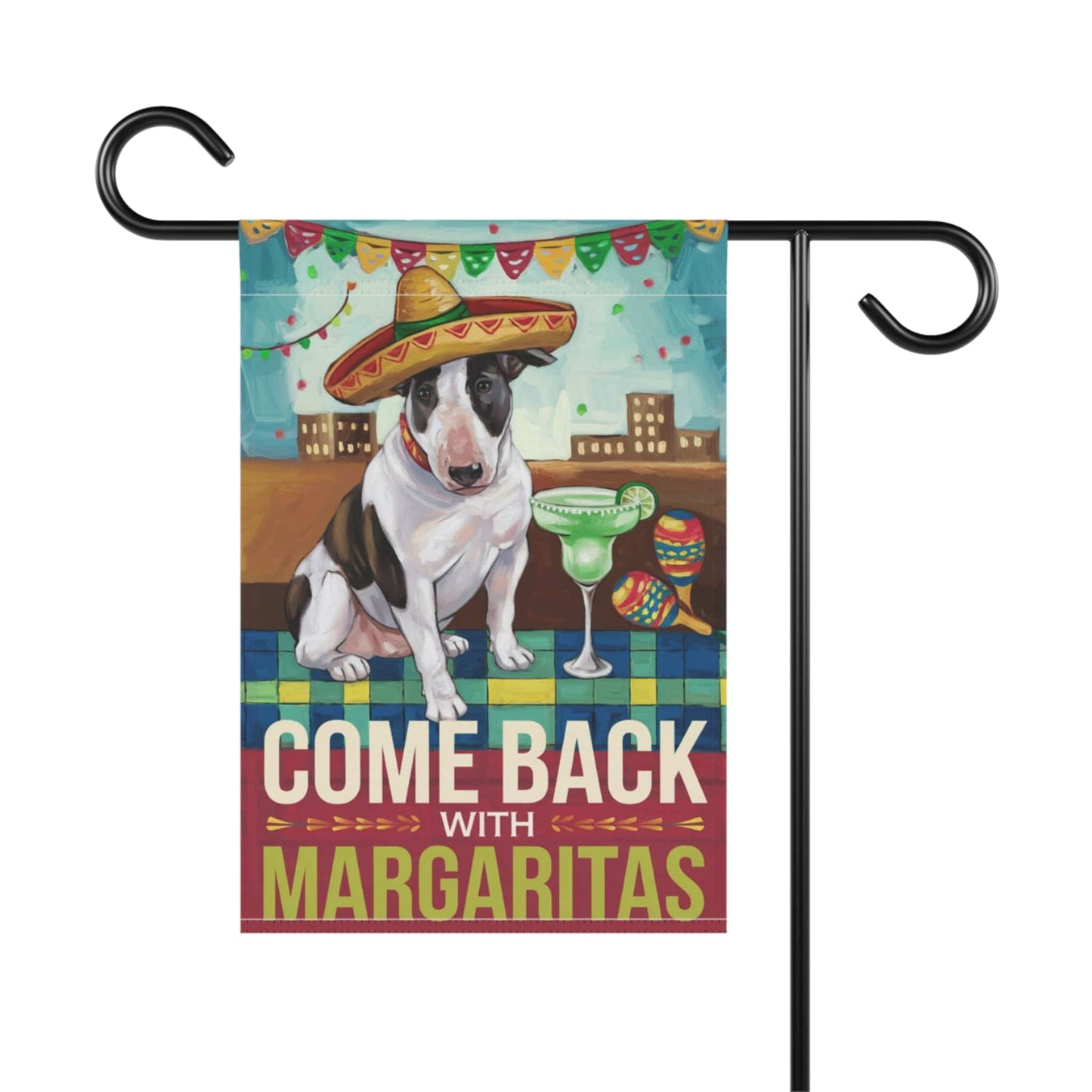 Printify Home Decor Patched Bull Terrier Dog Garden Flag, Cinco de Mayo Fiesta, Margarita Drinking Decor, Front Yard Spring