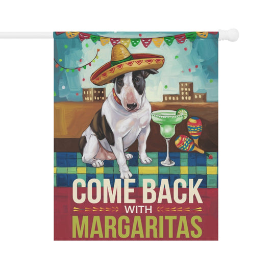 Patched Bull Terrier Dog Garden Flag, Cinco de Mayo Fiesta, Margarita Drinking Decor, Front Yard Spring 24.5'' × 32''