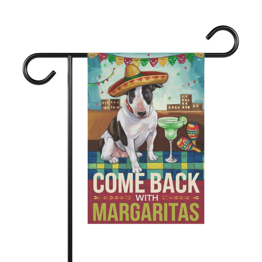 Printify Home Decor 12'' × 18'' Patched Bull Terrier Dog Garden Flag, Cinco de Mayo Fiesta, Margarita Drinking Decor, Front Yard Spring