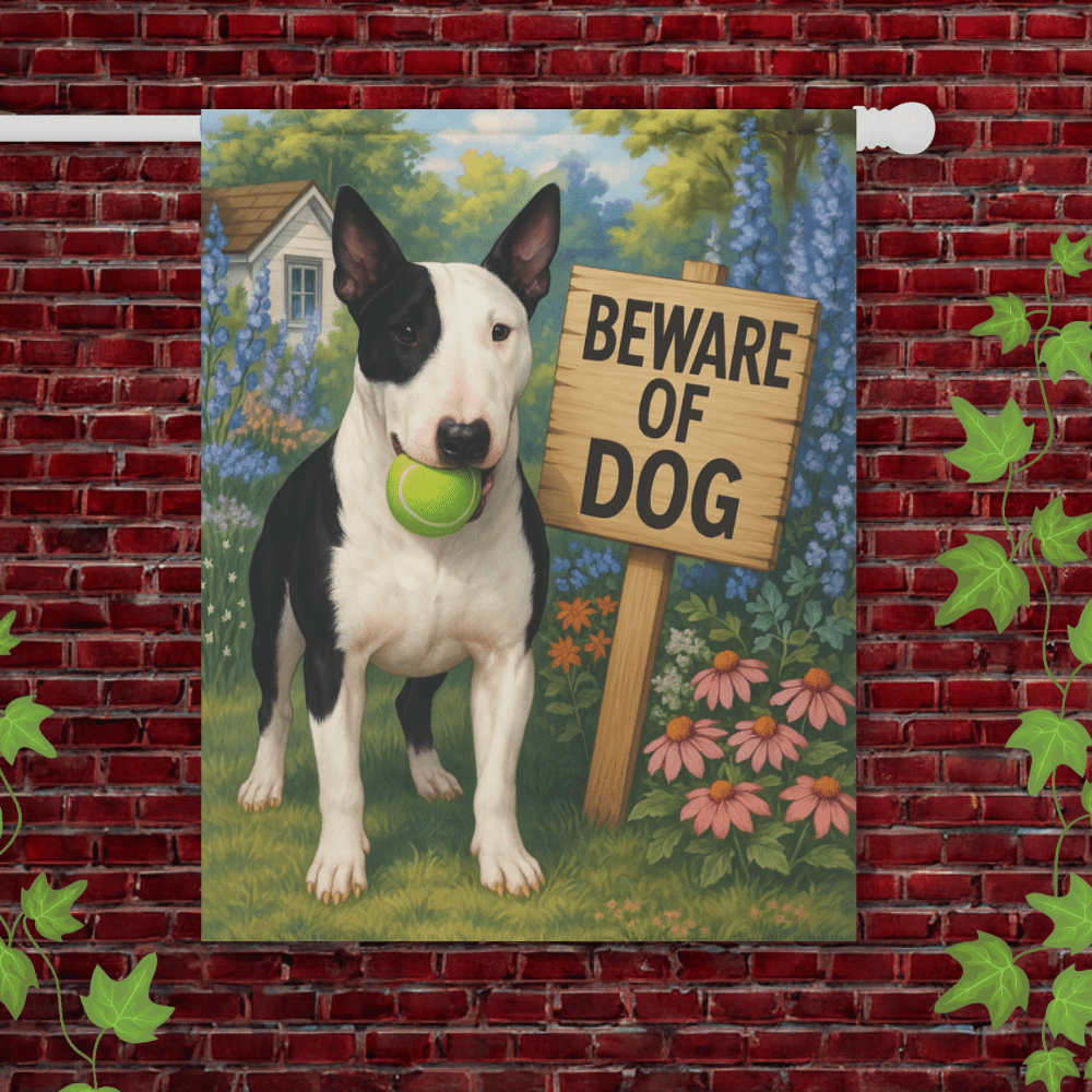 Printify Garden Flag 24.5'' × 32'' Patched Bull Terrier Funny Beware Garden Flag
