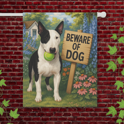 Printify Garden Flag Patched Bull Terrier Funny Beware Garden Flag