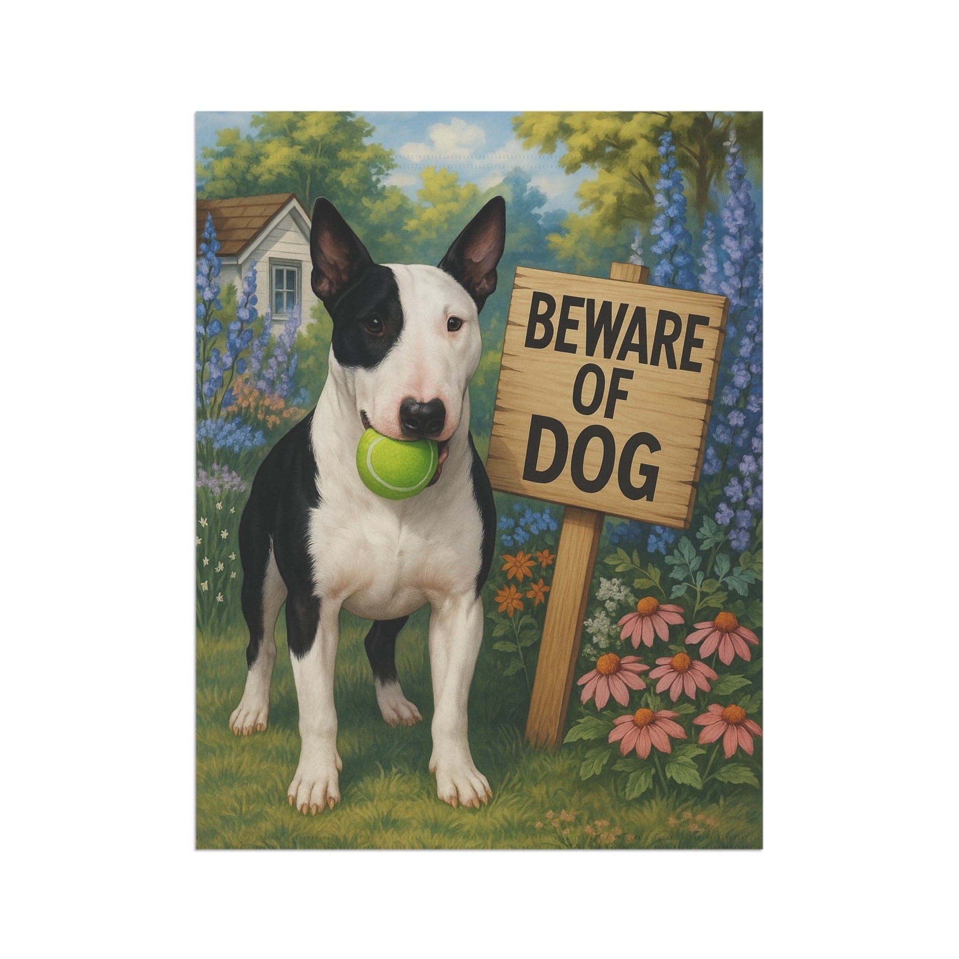 Printify Garden Flag Patched Bull Terrier Funny Beware Garden Flag