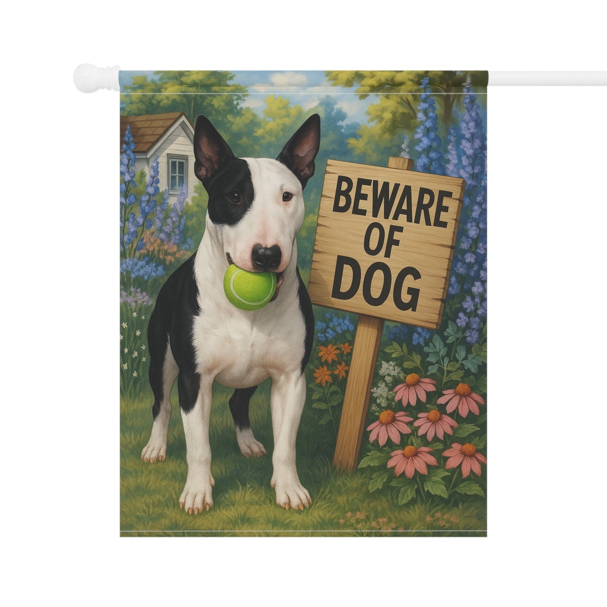 Printify Garden Flag Patched Bull Terrier Funny Beware Garden Flag