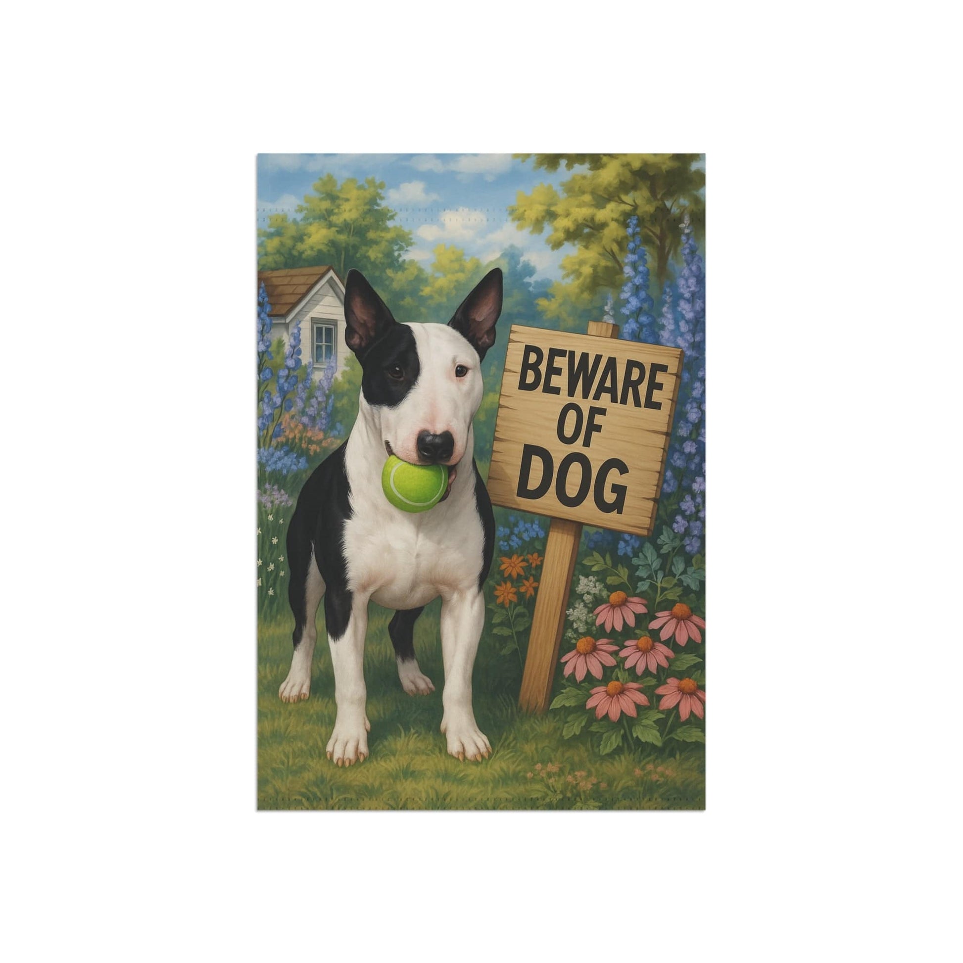 Printify Garden Flag Patched Bull Terrier Funny Beware Garden Flag