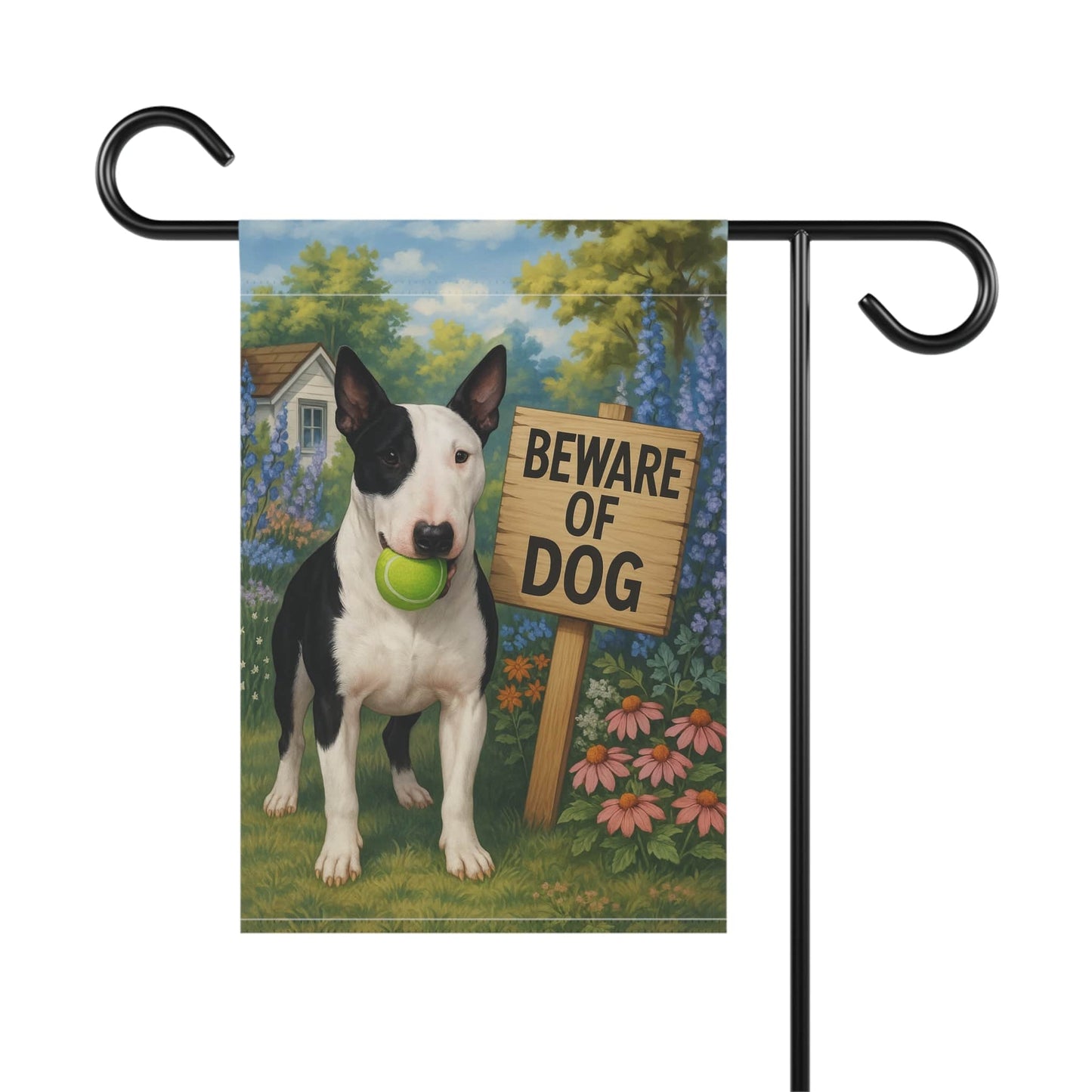 Printify Garden Flag Patched Bull Terrier Funny Beware Garden Flag
