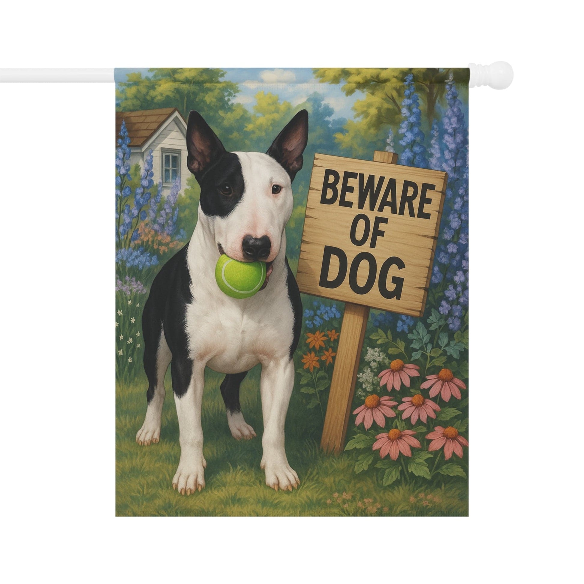 Printify Garden Flag Patched Bull Terrier Funny Beware Garden Flag