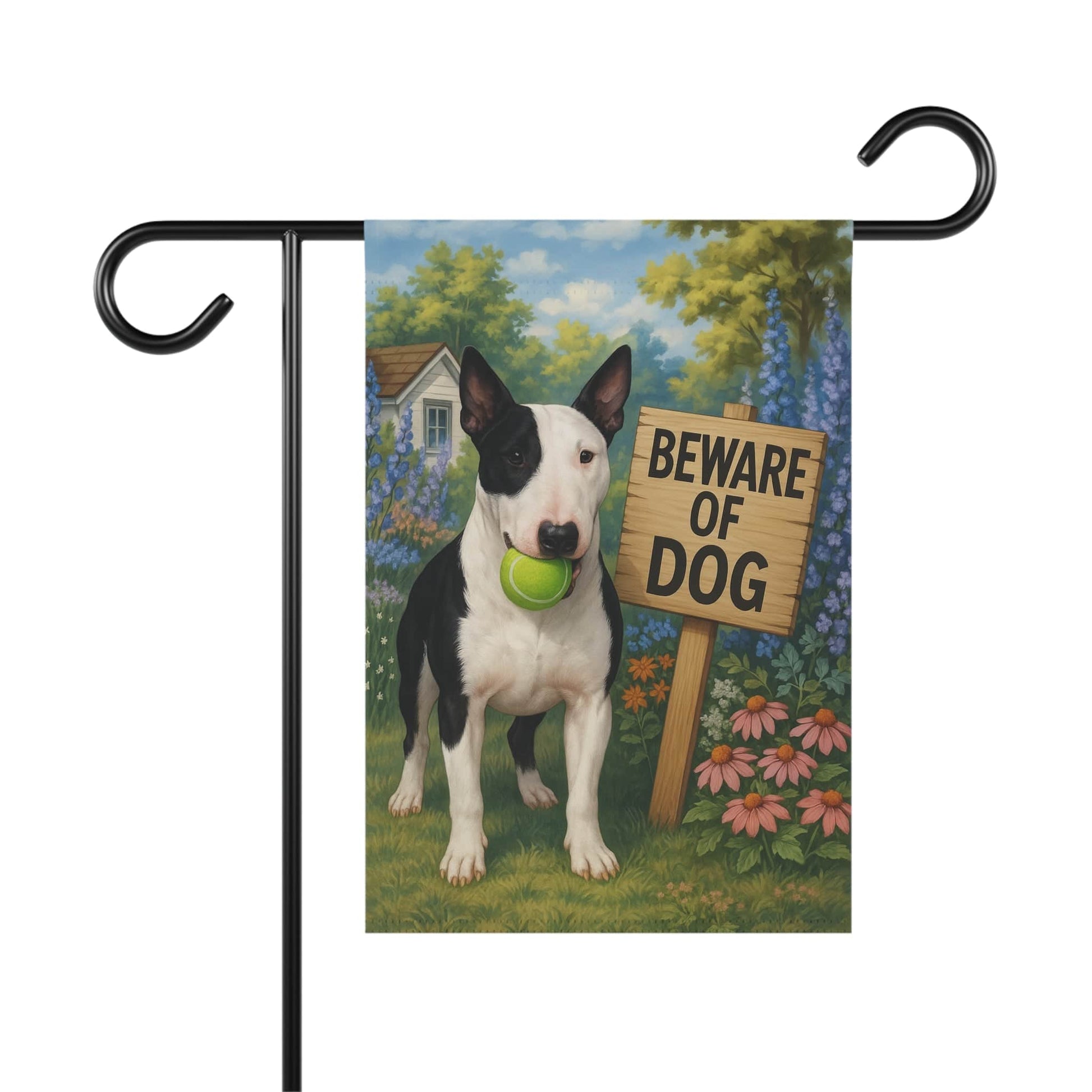 Printify Garden Flag Patched Bull Terrier Funny Beware Garden Flag